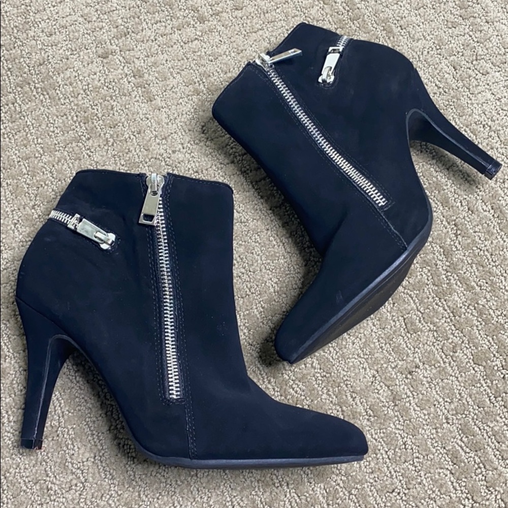 Black suede zipper ankle booties
